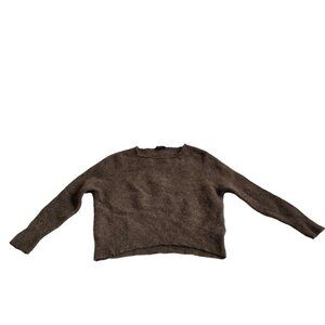 Quince Mongolian Cashmere boatneck sweater brown cropped sleeves